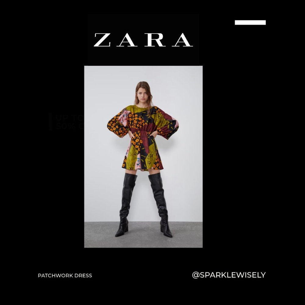ZARA Patchwork Satin Dress EUC